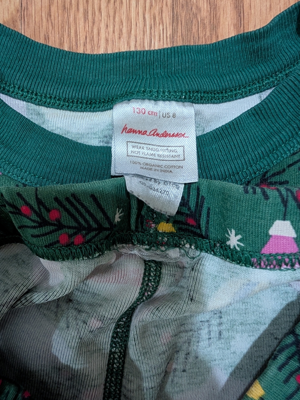 Hanna Andersson Green Holiday Ornament Pajamas Long Sleeve Pants 130 8 - Picture 2 of 12